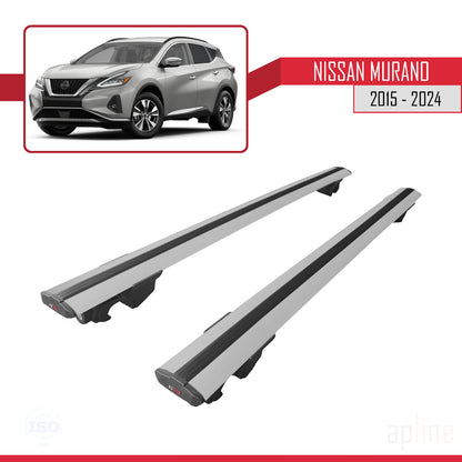 Compatible with Nissan Murano 2015-2024  HOOK Model Car Roof Rack Cross Bar Grey Aluminium 2 Bars