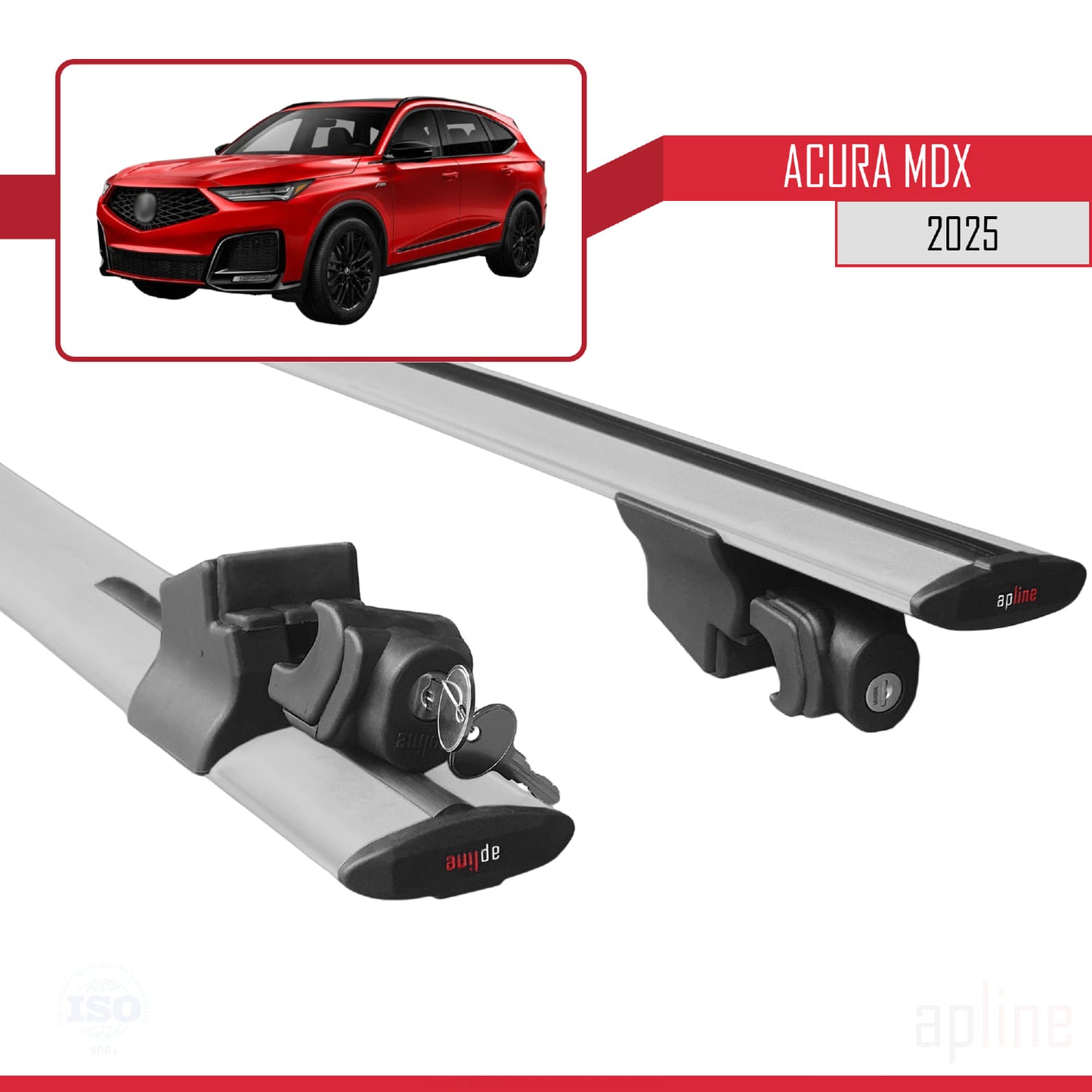 Compatible with Acura MDX 2024-2025 HOOK Model Car Roof Rack Cross Bar Grey Aluminium 2 Bars