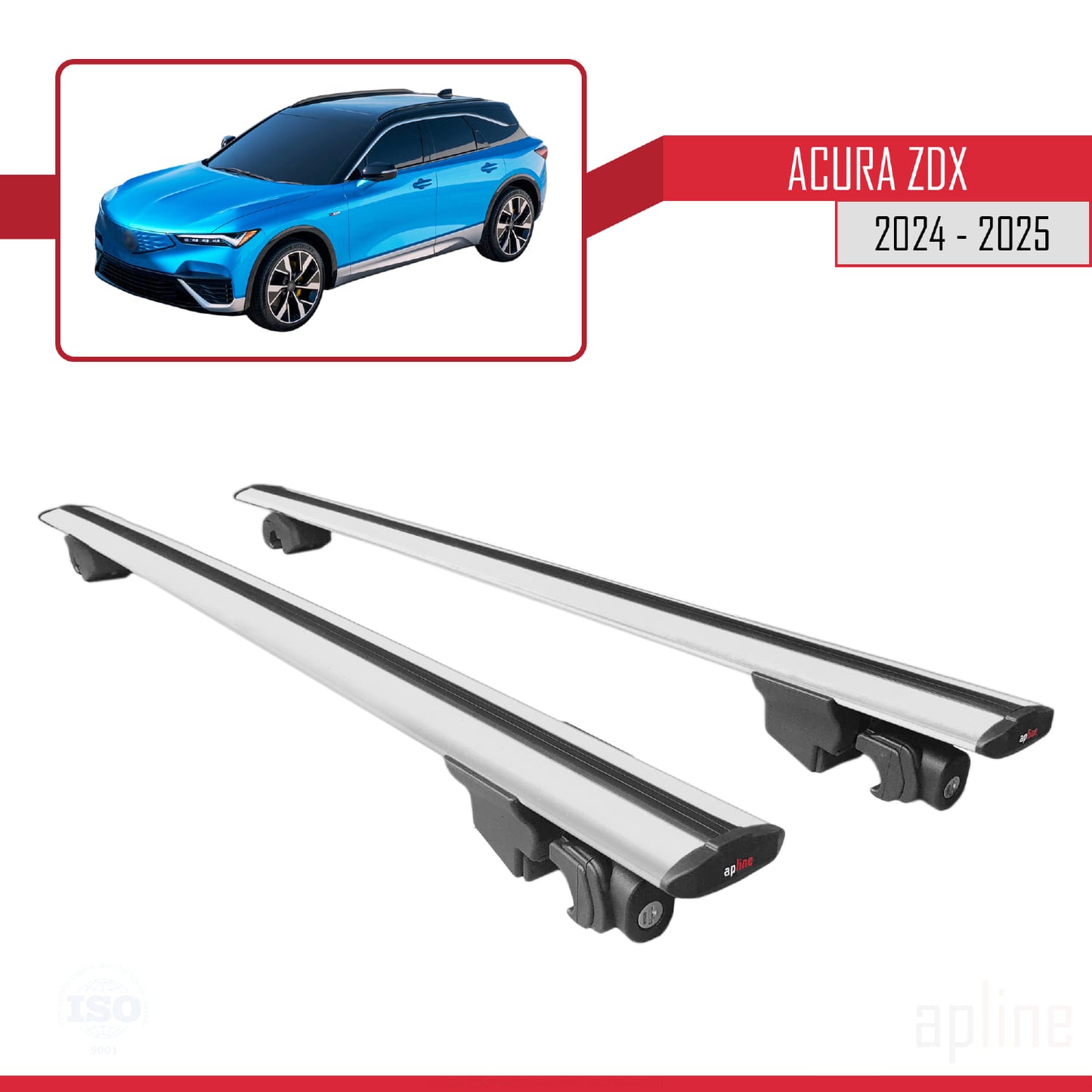 Compatible with Acura ZDX 2024-2025 HOOK Model Car Roof Rack Cross Bar Grey Aluminium 2 Bars