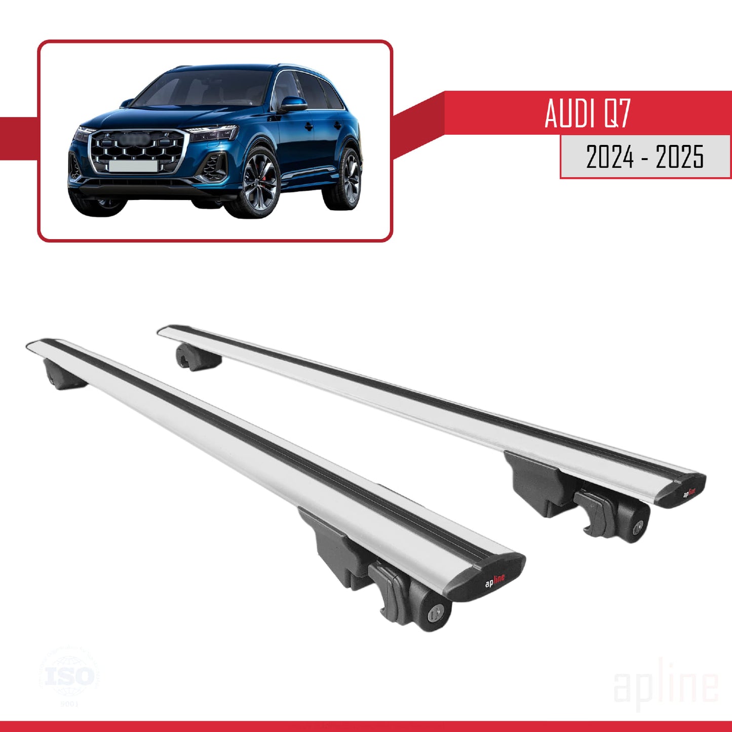 Compatible with Audi Q7 2024-2025 HOOK Model Car Roof Rack Cross Bar Grey Aluminium 2 Bars