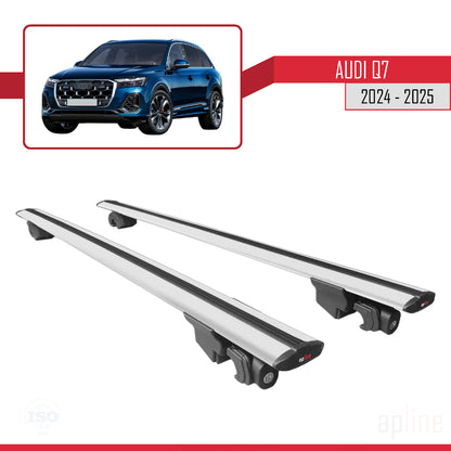 Compatible with Audi Q7 2024-2025 HOOK Model Car Roof Rack Cross Bar Grey Aluminium 2 Bars
