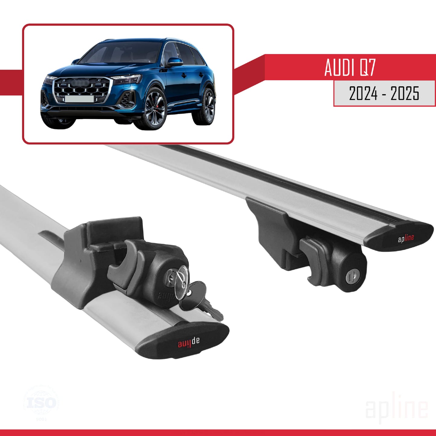 Compatible with Audi Q7 2024-2025 HOOK Model Car Roof Rack Cross Bar Grey Aluminium 2 Bars