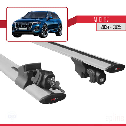 Compatible with Audi Q7 2024-2025 HOOK Model Car Roof Rack Cross Bar Grey Aluminium 2 Bars