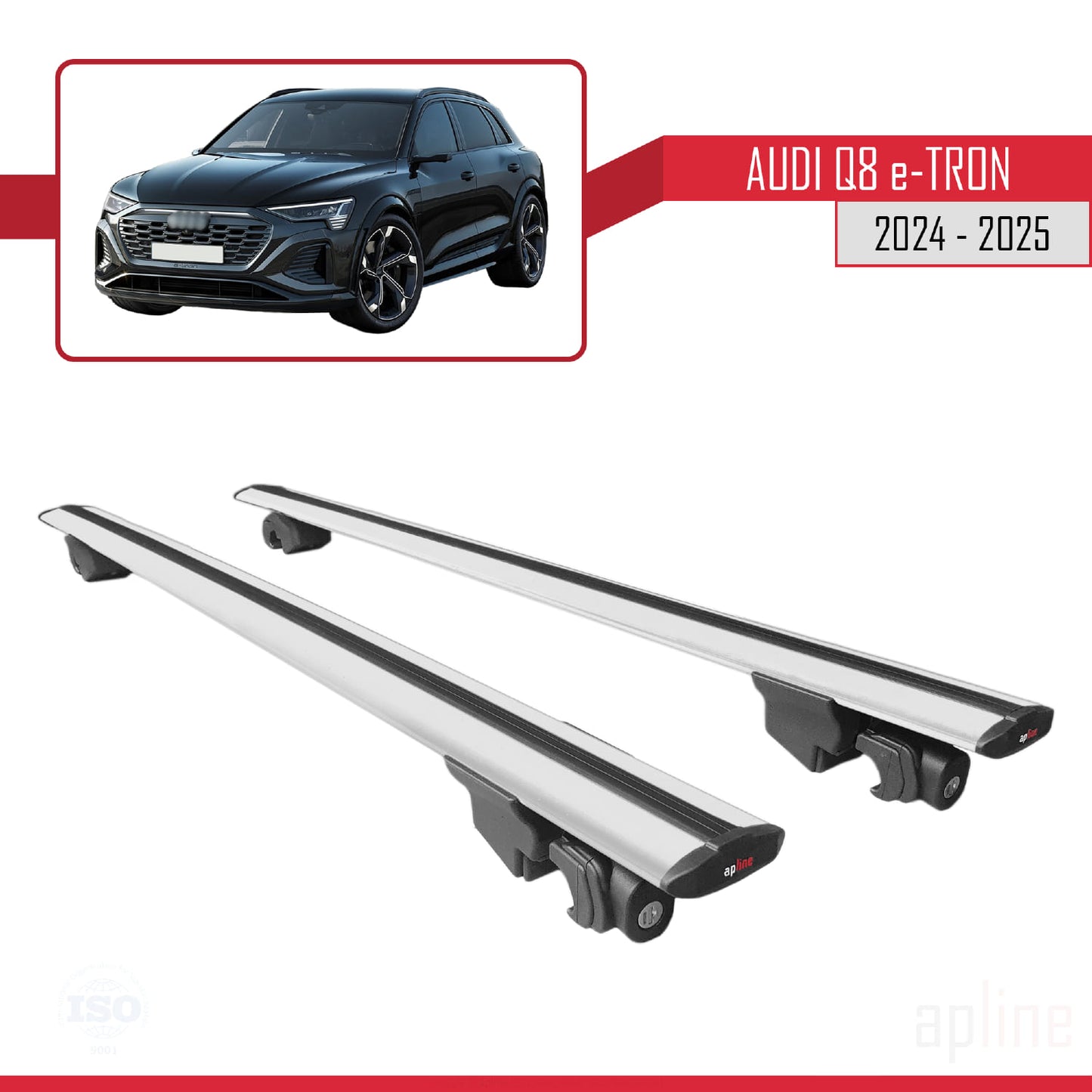 Compatible with Audi Q8 e-Tron 2023-2024 HOOK Model Car Roof Rack Cross Bar Grey Aluminium 2 Bars