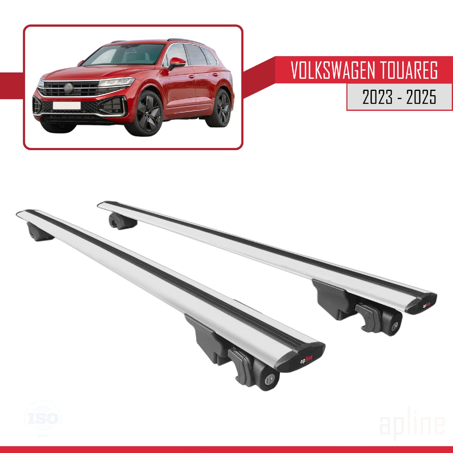 Compatible with VW Touareg 2023-2024 HOOK Model Car Roof Rack Cross Bar Grey Aluminium 2 Bars