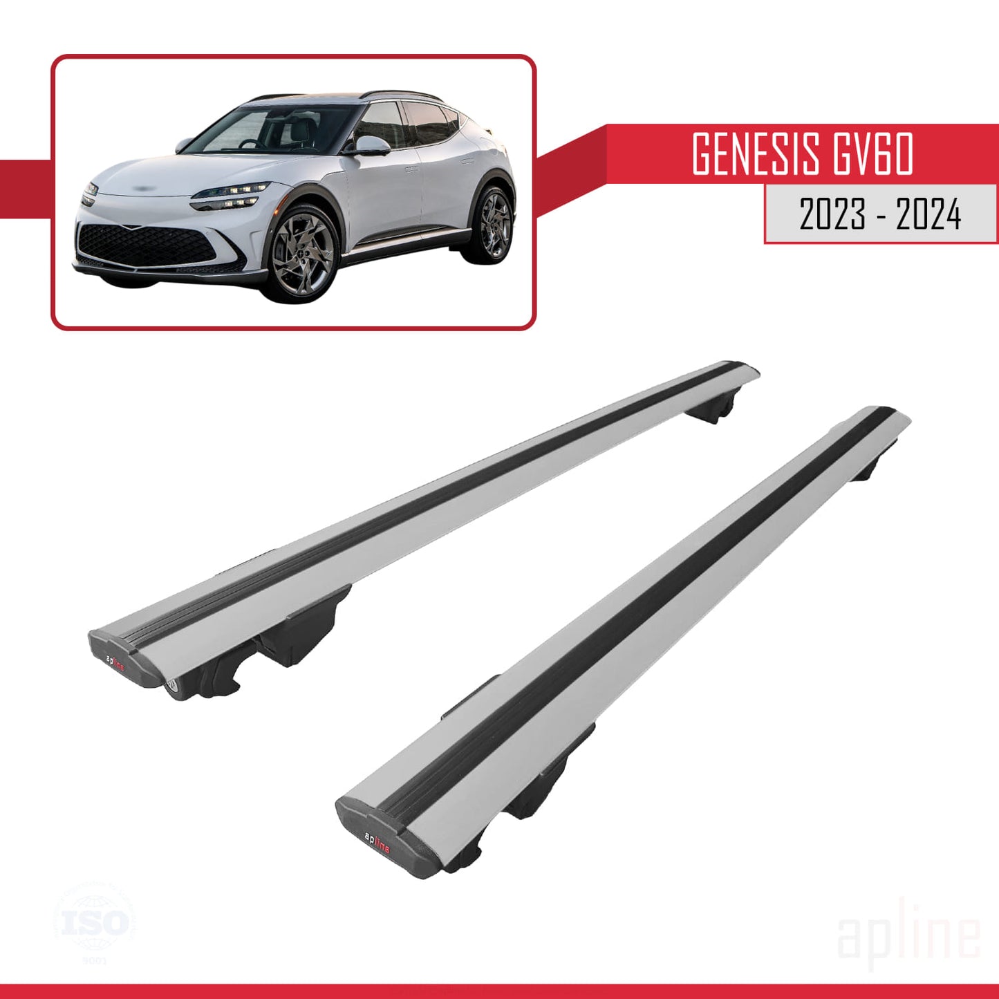 Compatible with Genesis GV60 2023-2024  HOOK Model Car Roof Rack Cross Bar Grey Aluminium 2 Bars