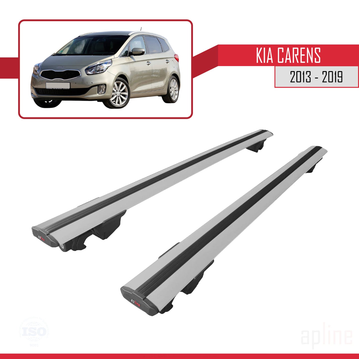 Compatible with Kia Carens 2013-2019  HOOK Model Car Roof Rack Cross Bar Grey Aluminium 2 Bars