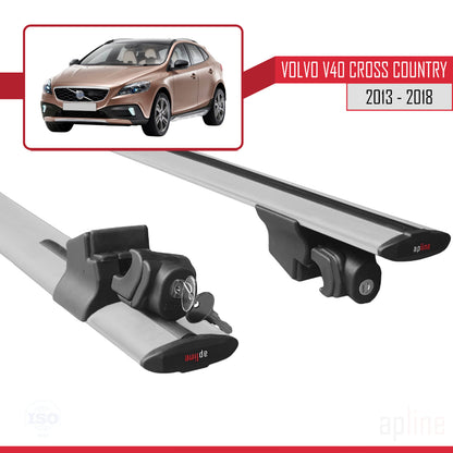 Compatible with Volvo V40 Cross Country 2013-2018  HOOK Model Car Roof Rack Cross Bar Grey Aluminium 2 Bars