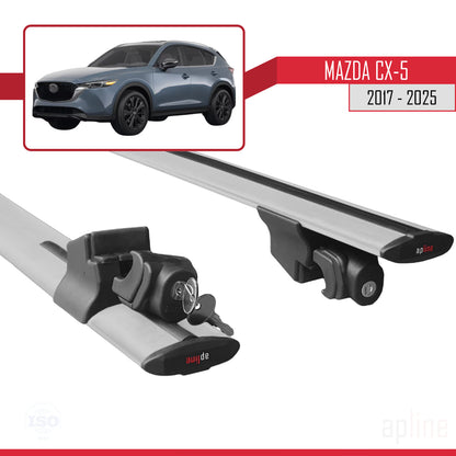 Compatible with Mazda CX-5 2017-2025 HOOK Model Car Roof Rack Cross Bar Grey Aluminium 2 Bars