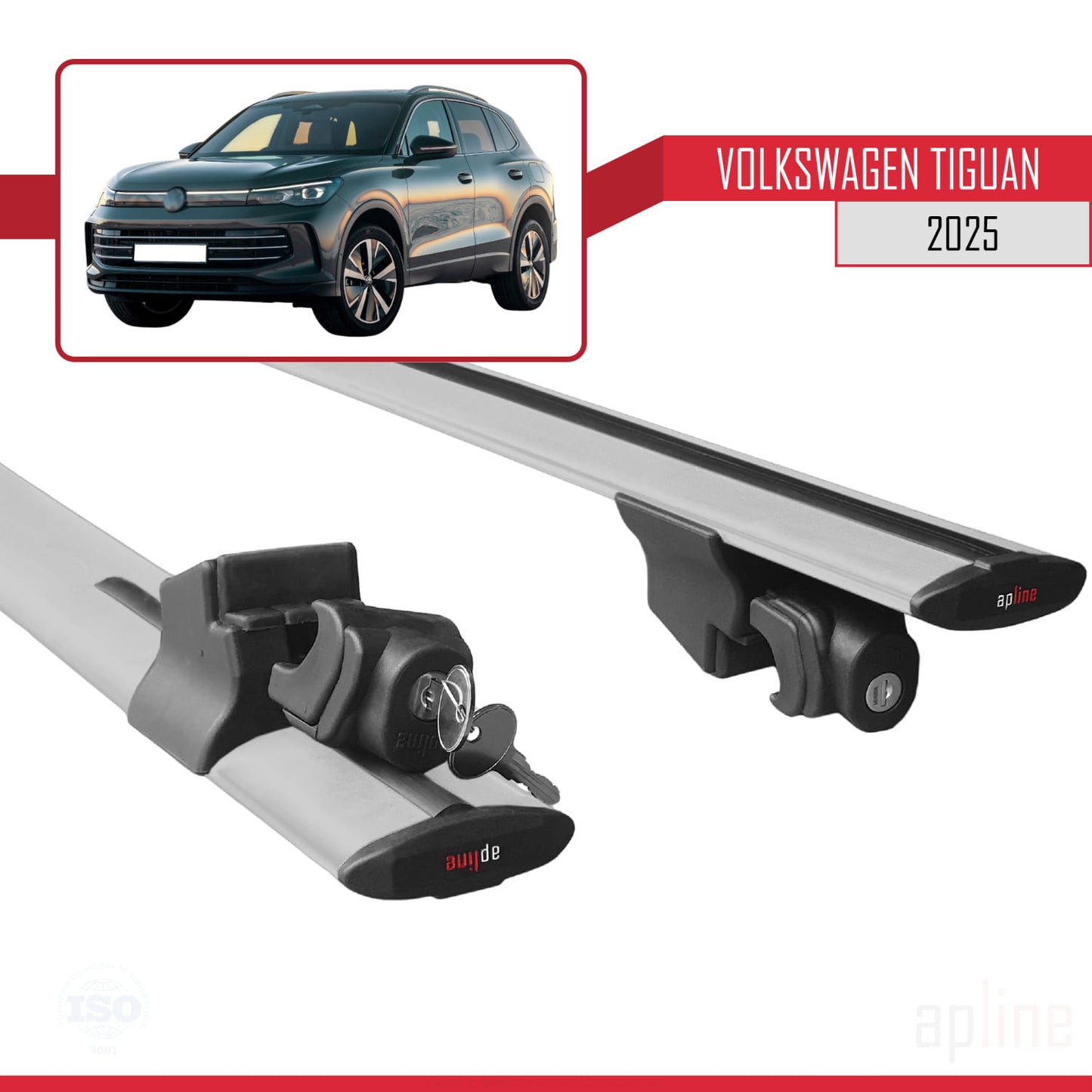 Compatible with Volkswagen Tiguan 2025 HOOK Model Car Roof Rack Cross Bar Grey Aluminium 2 Bars