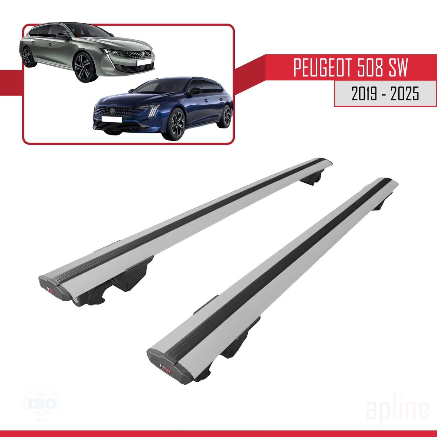 Compatible with Peugeot 508 SW 2019-2025 HOOK Model Car Roof Rack Cross Bar Grey Aluminium 2 Bars