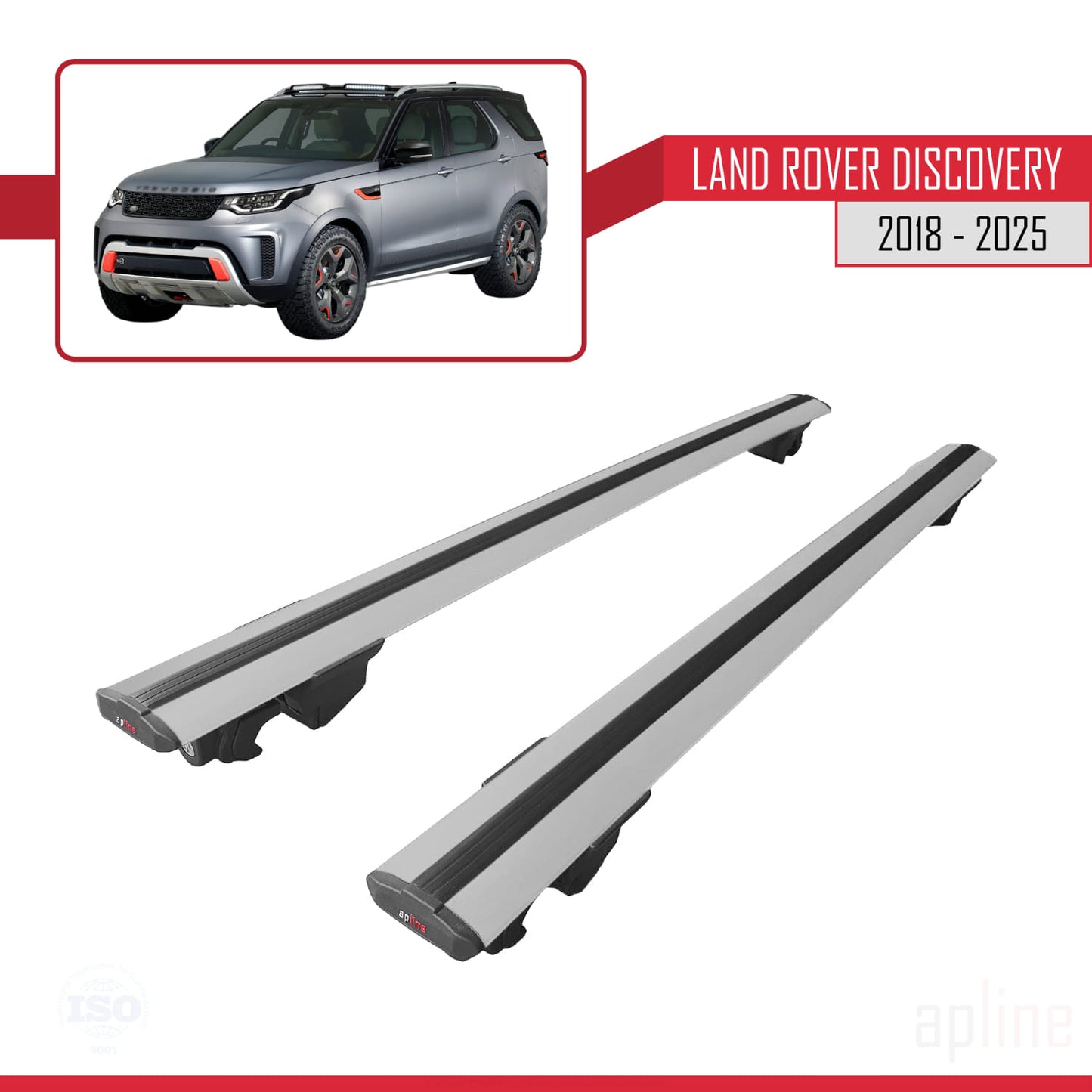 Compatible with Land Rover Discovery SVX 2018-2025 HOOK Model Car Roof Rack Cross Bar Grey Aluminium 2 Bars