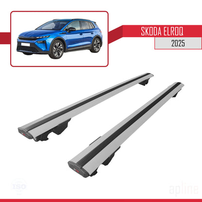 Compatible with Skoda Elroq 2025 HOOK Model Car Roof Rack Cross Bar Grey Aluminium 2 Bars