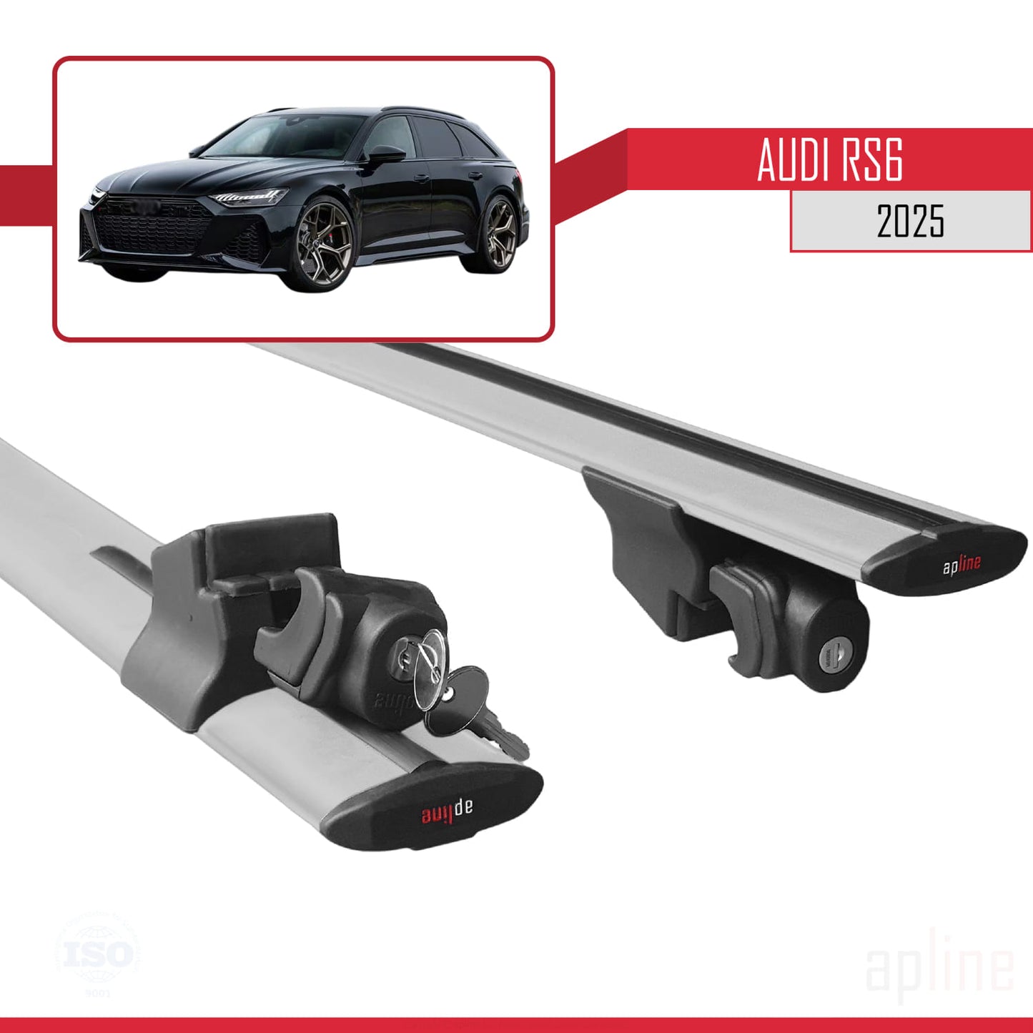 Compatible with Audi RS6 2025 HOOK Model Car Roof Rack Cross Bar Grey Aluminium 2 Bars