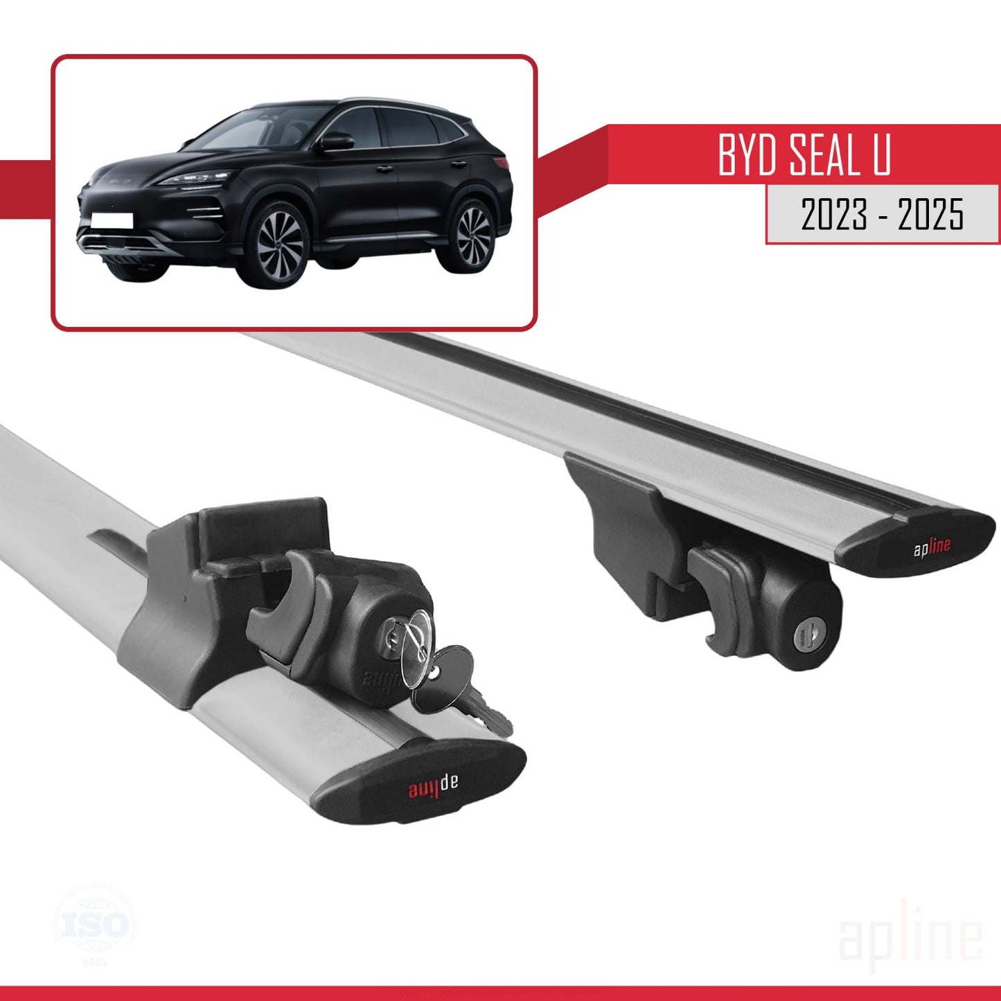 Compatible with BYD Seal U 2023-2025 HOOK Model Car Roof Rack Cross Bar Grey Aluminium 2 Bars