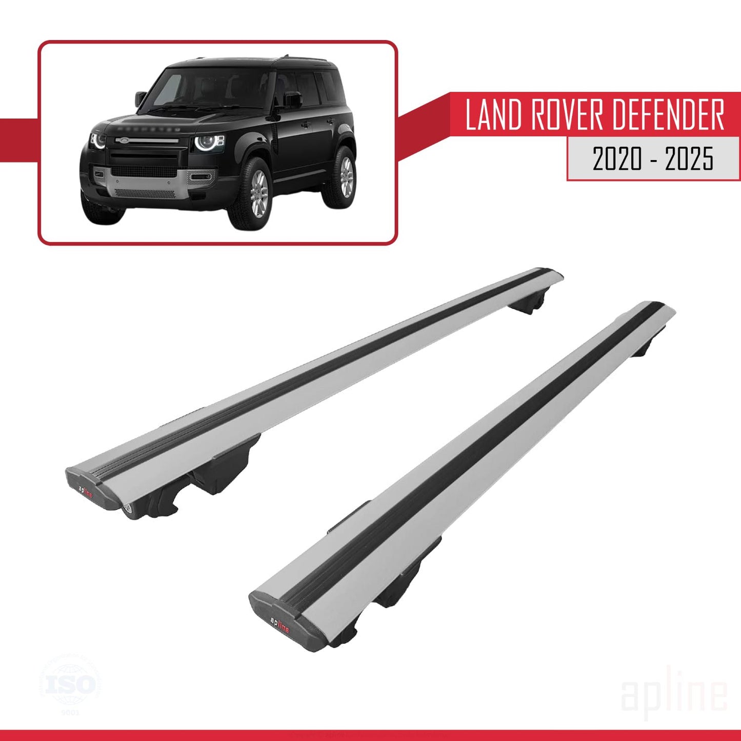 Compatible with Land Rover Defender 2020-2025 HOOK Model Car Roof Rack Cross Bar Grey Aluminium 2 Bars