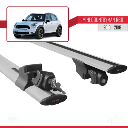 Compatible with Mini Countryman (R60) 2010-2016 HOOK Model Car Roof Rack Cross Bar Grey Aluminium 2 Bars