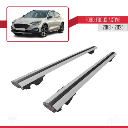 Compatible with Ford Focus 4 (C519) Active 2018-2025 HOOK Model Car Roof Rack Cross Bar Grey Aluminium 2 Bars