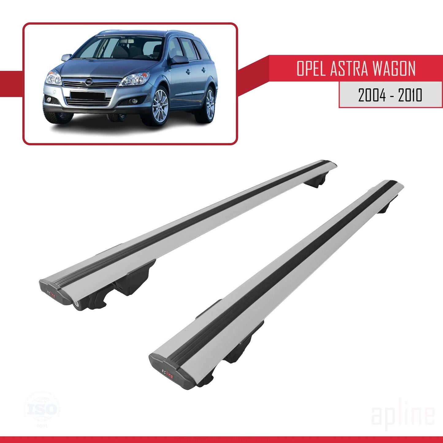 Compatible with Opel Astra H (A04) SW 2004-2010 HOOK Model Car Roof Rack Cross Bar Grey Aluminium 2 Bars