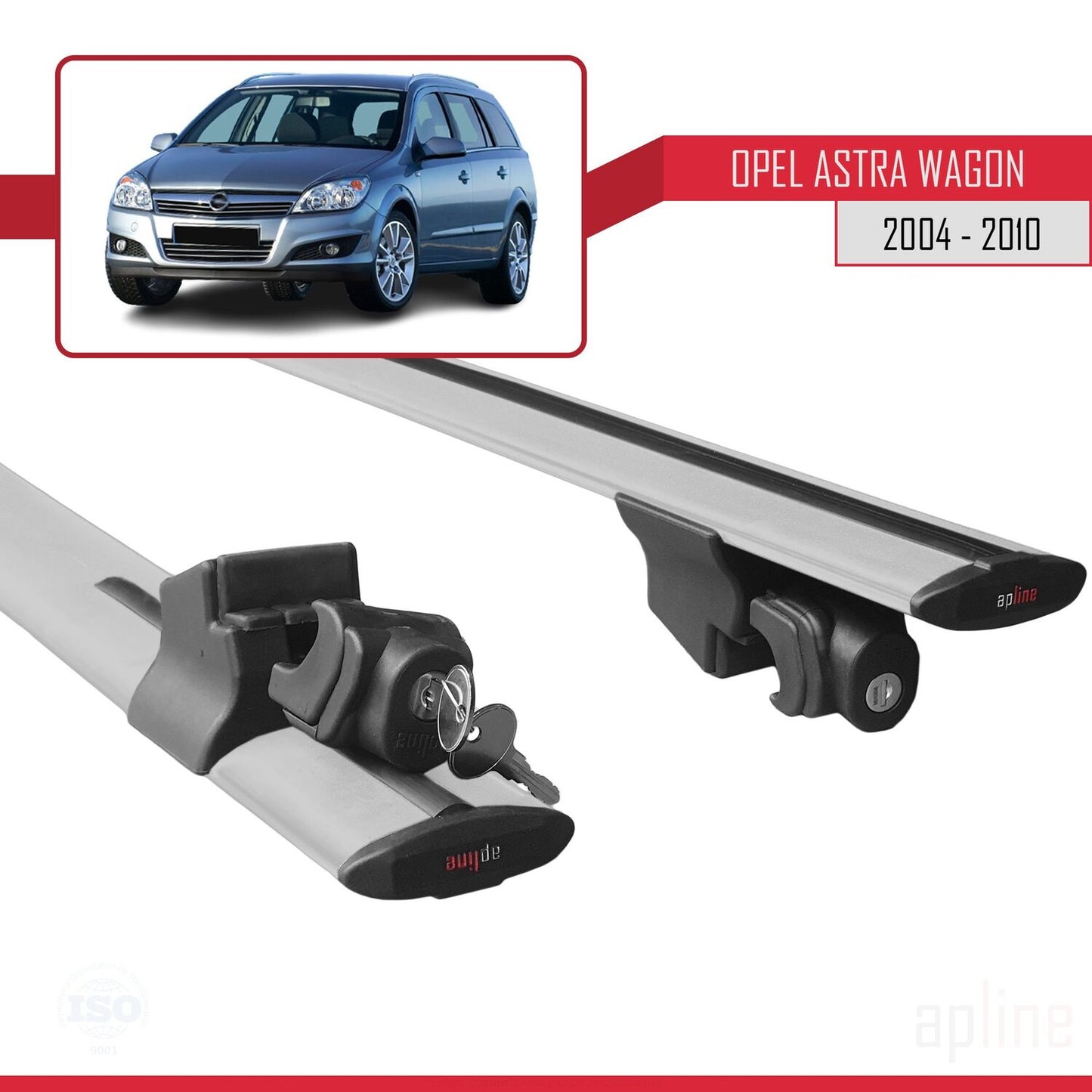Compatible with Opel Astra H (A04) SW 2004-2010 HOOK Model Car Roof Rack Cross Bar Grey Aluminium 2 Bars