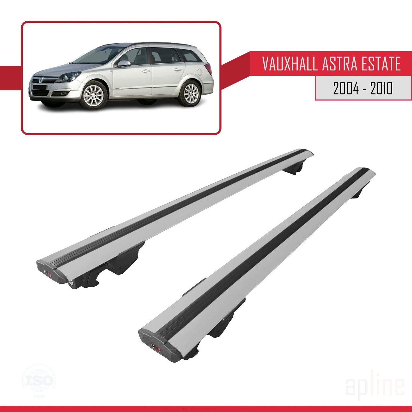 Compatible with Vauxhall Astra H (A04) SW 2004-2010 HOOK Model Car Roof Rack Cross Bar Grey Aluminium 2 Bars