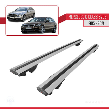 Compatible with Mercedes C Class 4 (S205) 2015-2021 HOOK Model Roof Rack Gray 2 Aluminium Bars