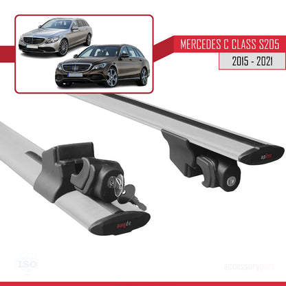 Compatible with Mercedes C Class 4 (S205) 2015-2021 HOOK Model Roof Rack Gray 2 Aluminium Bars