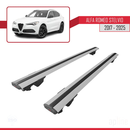 Compatible with Alfa Romeo Stelvio (T949) 2017-2025 HOOK Model Car Roof Rack Cross Bar Grey Aluminium 2 Bars