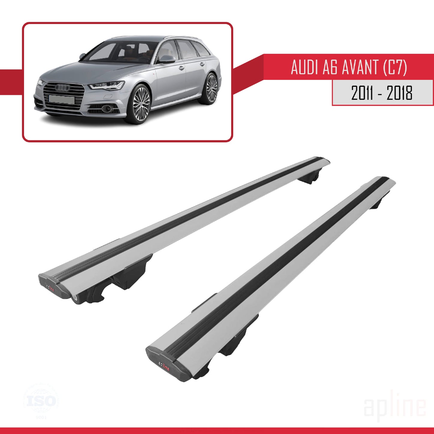Compatible with Audi A6 (C7) Avant 2011-2018 HOOK Model Car Roof Rack Cross Bar Grey Aluminium 2 Bars