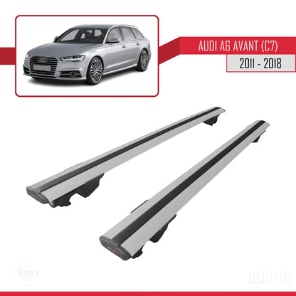 Compatible with Audi A6 (C7) Avant 2011-2018 HOOK Model Car Roof Rack Cross Bar Grey Aluminium 2 Bars