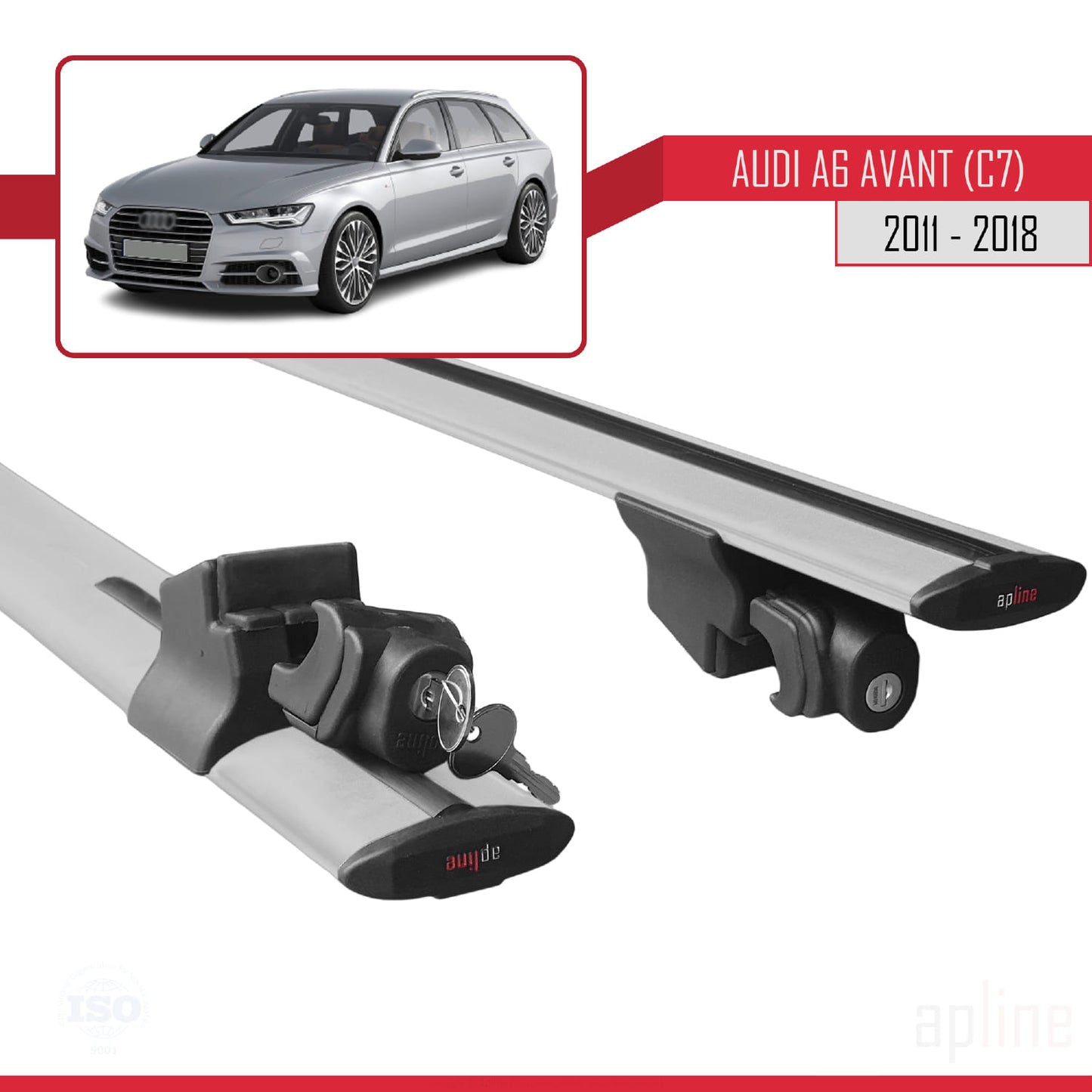 Compatible with Audi A6 (C7) Avant 2011-2018 HOOK Model Car Roof Rack Cross Bar Grey Aluminium 2 Bars