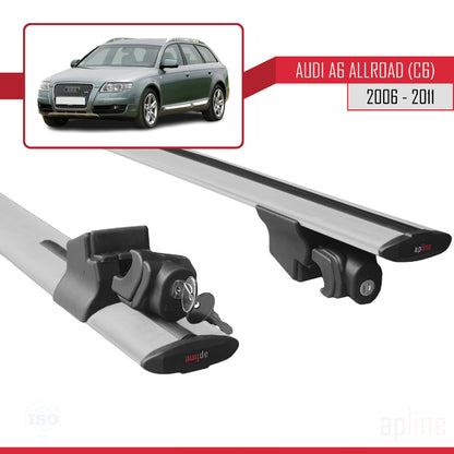 Compatible with Audi A6 (C6) Allroad 2006-2011 HOOK Model Car Roof Rack Cross Bar Grey Aluminium 2 Bars
