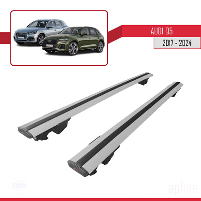 Compatible with Audi Q5 (FY) 2017-2024 HOOK Model Car Roof Rack Cross Bar Grey Aluminium 2 Bars