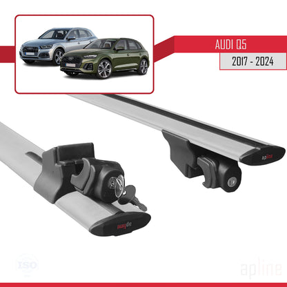 Compatible with Audi Q5 (FY) 2017-2024 HOOK Model Car Roof Rack Cross Bar Grey Aluminium 2 Bars