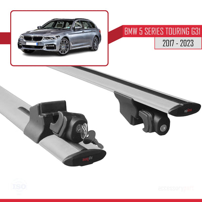 Compatible with BMW 5 Series (G31) Wagon 2017-2023 HOOK Model Roof Rack Gray 2 Aluminium Bars