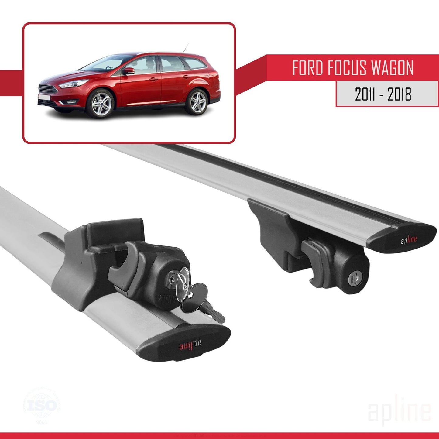 Compatible with Ford Focus 3 (C346) SW 2011-2018 HOOK Model Car Roof Rack Cross Bar Grey Aluminium 2 Bars