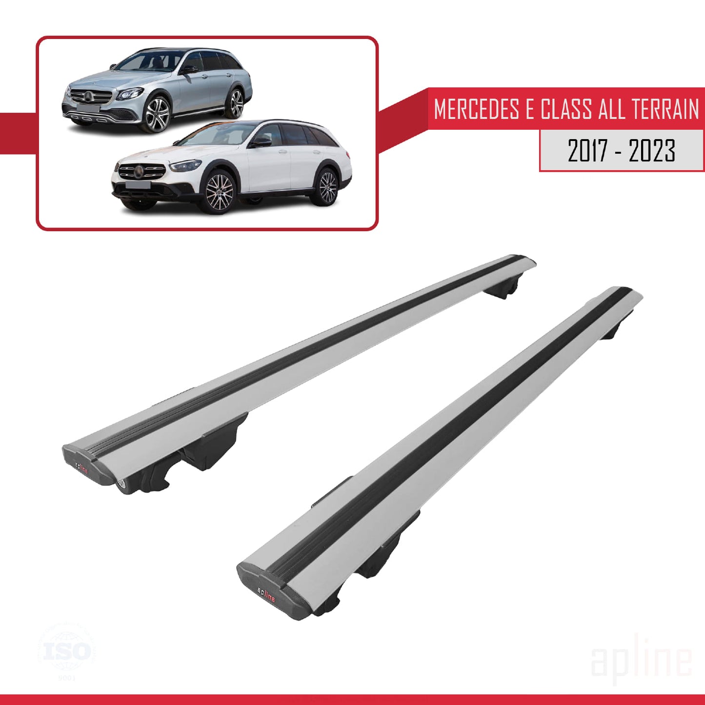 Compatible with Mercedes E Class 5 (W213) All Terrain 2017-2023 HOOK Model Car Roof Rack Cross Bar Grey Aluminium 2 Bars