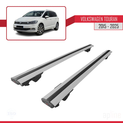 Compatible with Volkswagen Touran 2 (5T) 2015-2025 HOOK Model Car Roof Rack Cross Bar Grey Aluminium 2 Bars