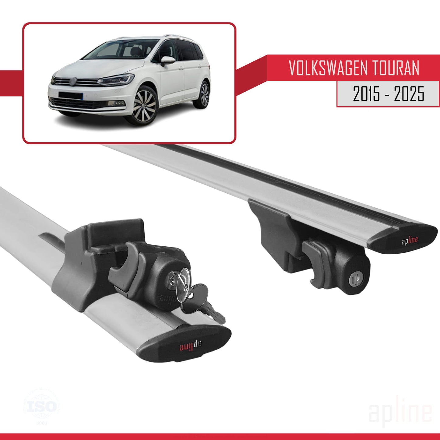 Compatible with Volkswagen Touran 2 (5T) 2015-2025 HOOK Model Car Roof Rack Cross Bar Grey Aluminium 2 Bars