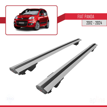 Compatible with Fiat Panda 3 (319) 2012-2024 HOOK Model Car Roof Rack Cross Bar Grey Aluminium 2 Bars