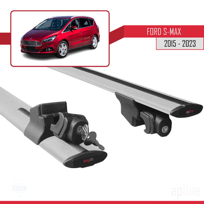 Compatible with Ford S-Max 2 (CD539) 2015-2023 HOOK Model Car Roof Rack Cross Bar Grey Aluminium 2 Bars