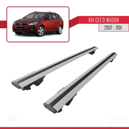 Compatible with Kia Ceed (ED) SW Pre-Facelift 2006-2009 HOOK Model Car Roof Rack Cross Bar Grey Aluminium 2 Bars