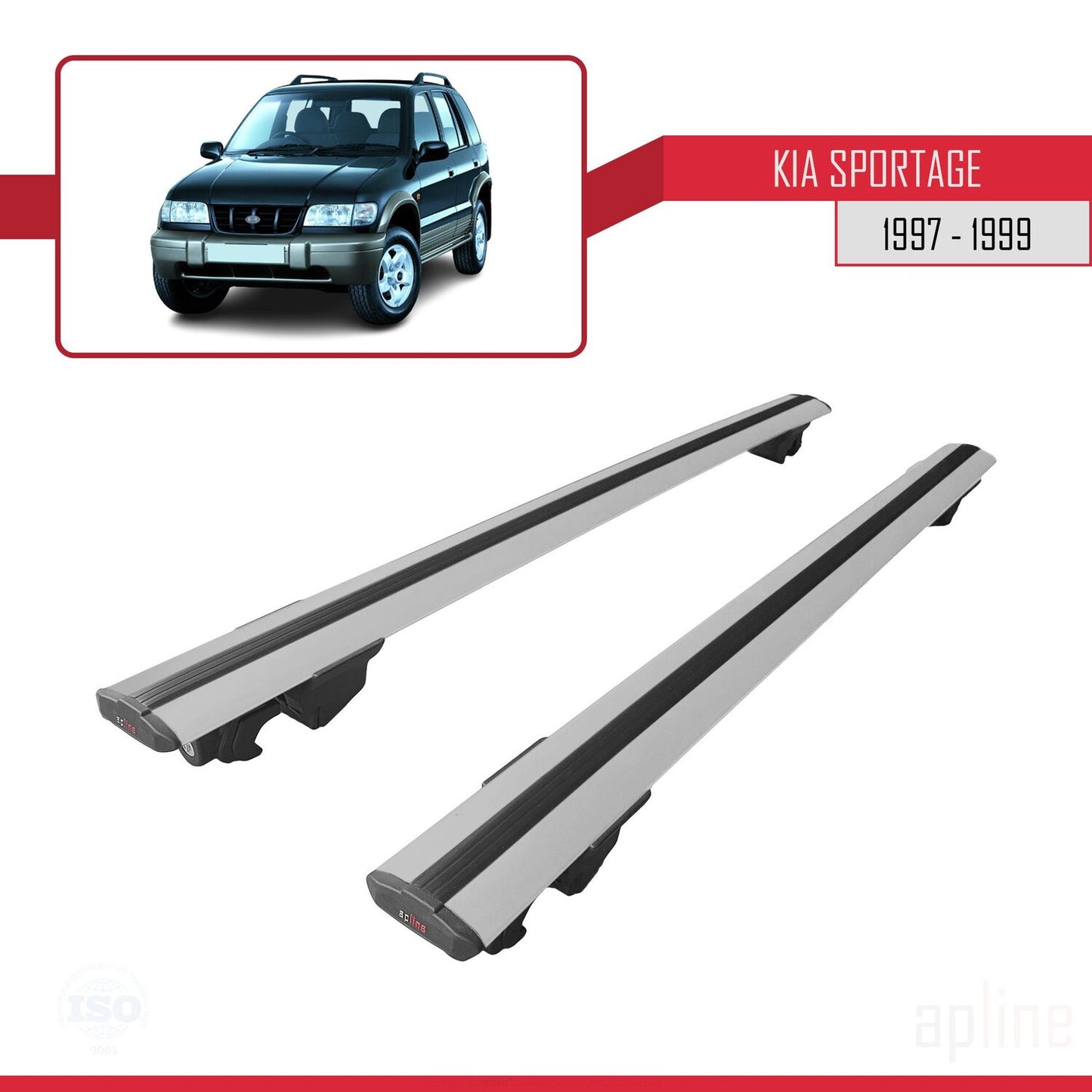 Compatible with Kia Sportage 1997-1999 HOOK Model Car Roof Rack Cross Bar Grey Aluminium 2 Bars
