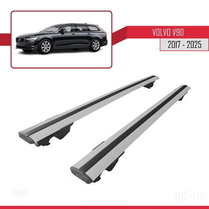Compatible with Volvo V90 2017-2025 HOOK Model Car Roof Rack Cross Bar Grey Aluminium 2 Bars