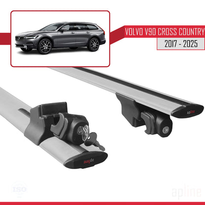 Compatible with Volvo V90 II Cross Country 2017-2025 HOOK Model Car Roof Rack Cross Bar Grey Aluminium 2 Bars