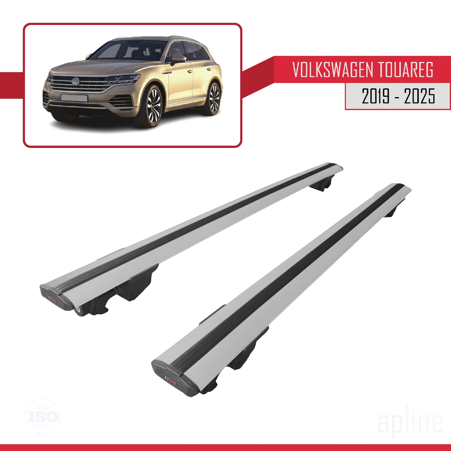 Compatible with Volkswagen Touareg 3 (CR) 2019-2025 HOOK Model Car Roof Rack Cross Bar Grey Aluminium 2 Bars