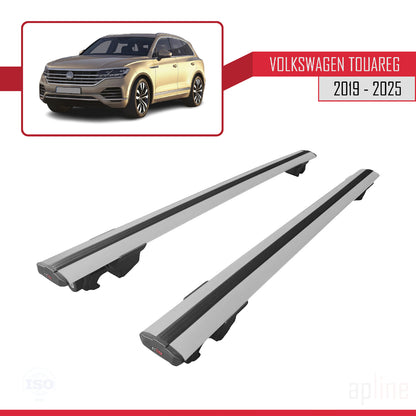 Compatible with Volkswagen Touareg 3 (CR) 2019-2025 HOOK Model Car Roof Rack Cross Bar Grey Aluminium 2 Bars