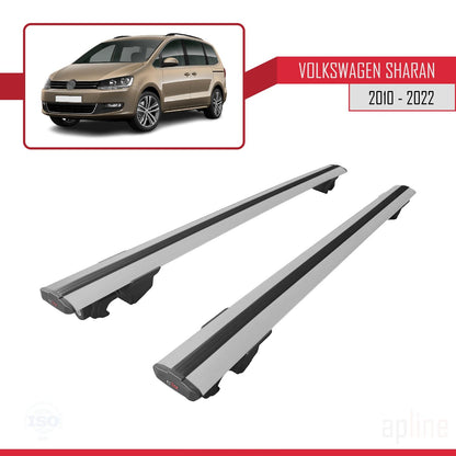 Compatible with Volkswagen Sharan 2 (7N) 2010-2022 HOOK Model Car Roof Rack Cross Bar Grey Aluminium 2 Bars