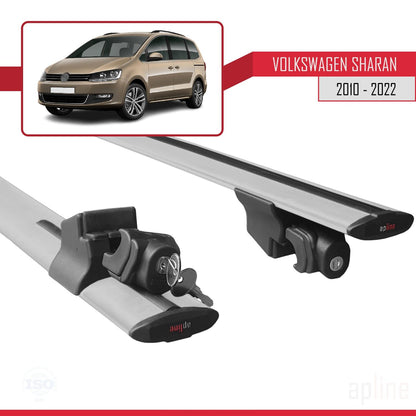 Compatible with Volkswagen Sharan 2 (7N) 2010-2022 HOOK Model Car Roof Rack Cross Bar Grey Aluminium 2 Bars