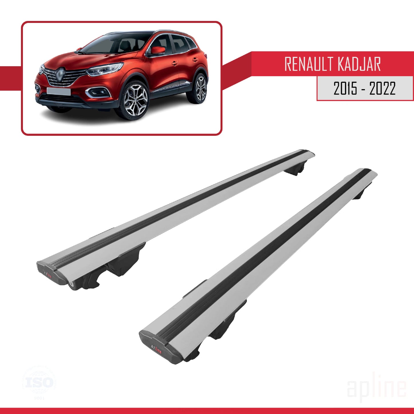 Compatible with Renault Kadjar 2015-2022 HOOK Model Car Roof Rack Cross Bar Grey Aluminium 2 Bars